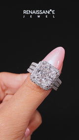 White gold Asscher Cut Halo Diamond Ring with Round  Split Shank and Prong Setting
