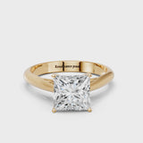 Yellow gold Princess Cut Diamond Solitaire Engagement Ring with Cathedral Setting and Four-Prong Mount