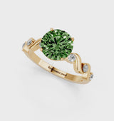 Yellow gold Fancy Green Round  Solitaire Twisted Band with Prong Setting