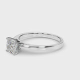 Platinum Cushion Solitaire Diamond Ring with Four-Prong Setting and Classic Band