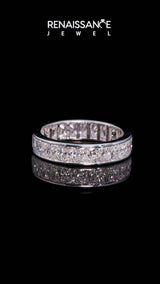 Silver radiant cut diamond eternity band with channel set