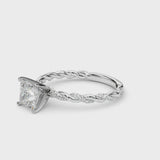 Silver Princess Cut Diamond Solitaire Ring with Twisted Band and Pavé Accents