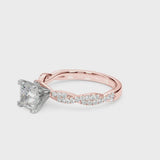 Rose gold Princess Solitaire Twisted Pave Band with Four-Prong Setting