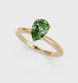 Yellow gold Fancy Green Pear Cut Diamond Solitaire Ring with Six-Prong Setting and Classic Band
