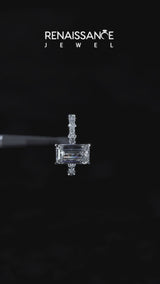White gold Emerald Cut Diamond Side Stone Solitaire Ring with Round  and Four-Prong Setting