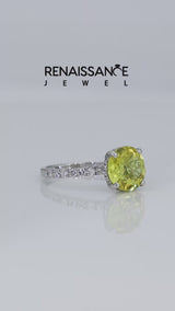 Silver Round Cut Yellow Sapphire Solitaire Ring with Round  Pavé Band and Four-Prong Setting