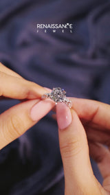 Silver Asscher Cut Diamond Solitaire Ring with Filigree Band and Four-Prong Setting