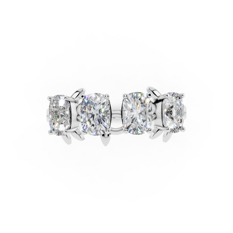 Platinum Elongated Cushion Diamond 4-Stone Band with Nature-Inspired Prong Setting