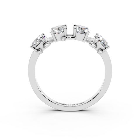 Platinum Elongated Cushion Diamond 4-Stone Band with Nature-Inspired Prong Setting
