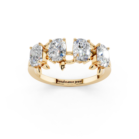 Yellow gold Elongated Cushion Diamond 4-Stone Band with Nature-Inspired Prong Setting