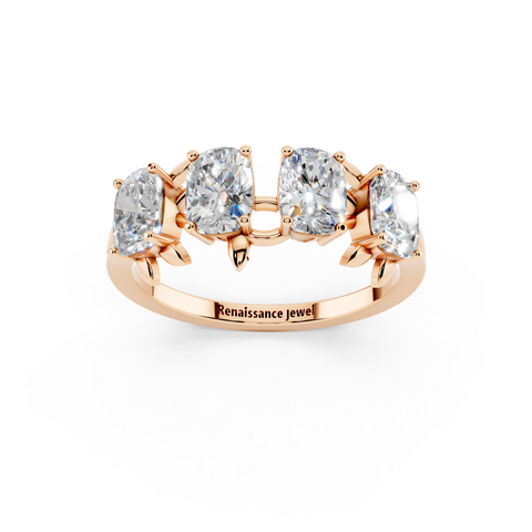 Rose gold Elongated Cushion Diamond 4-Stone Band with Nature-Inspired Prong Setting