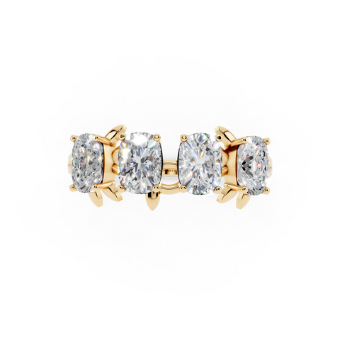 Yellow gold Elongated Cushion Diamond 4-Stone Band with Nature-Inspired Prong Setting
