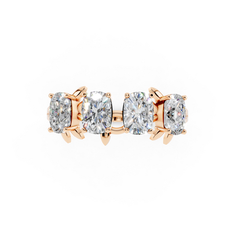 Rose gold Elongated Cushion Diamond 4-Stone Band with Nature-Inspired Prong Setting