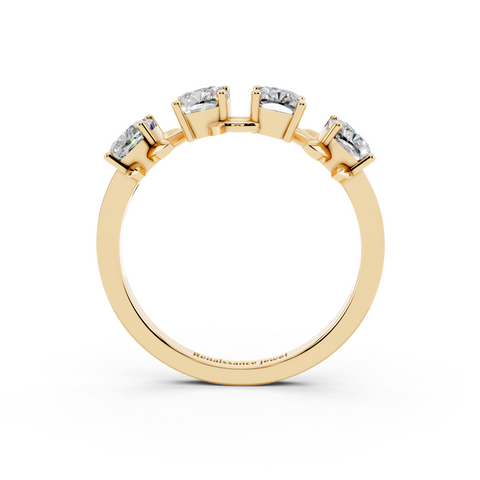 Yellow gold Elongated Cushion Diamond 4-Stone Band with Nature-Inspired Prong Setting