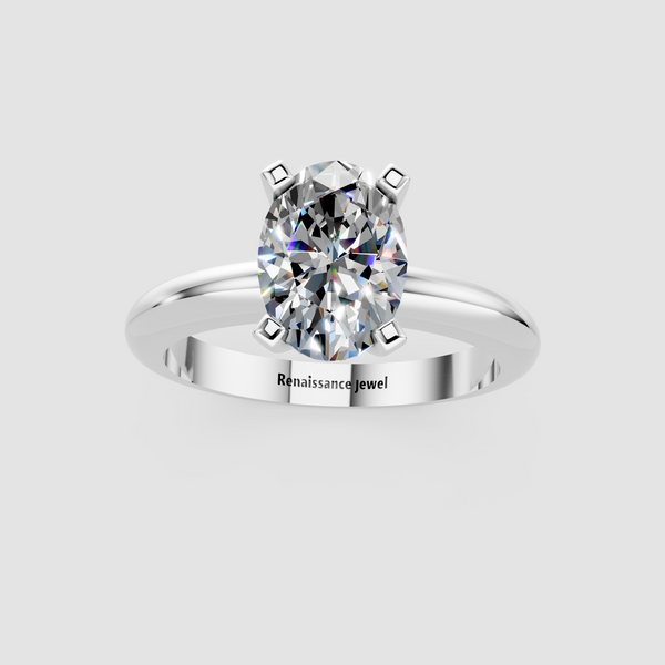 10K White Gold 3.03 Carat F VS1 Oval Cut Solitaire Engagement Ring with Round Band and Four-Prong Setting