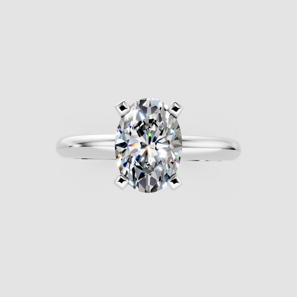 10K White Gold 3.03 Carat F VS1 Oval Cut Solitaire Engagement Ring with Round Band and Four-Prong Setting